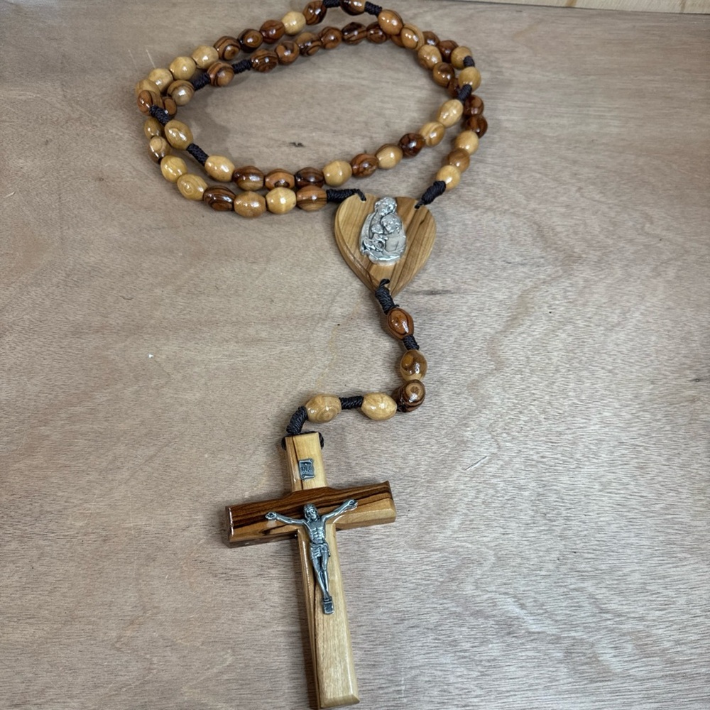 Vintage Jerusalem Rosary Prayer Large Wood Beads Religious Christian